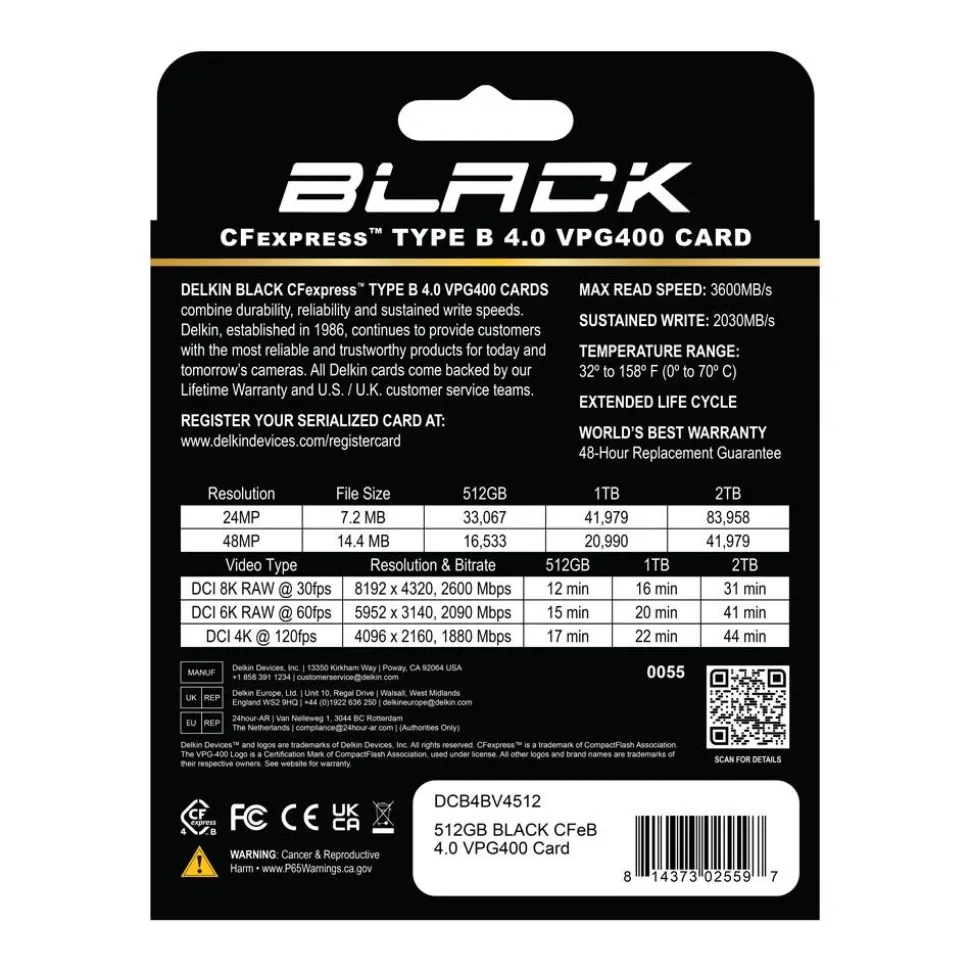 Delkin Black 512GB CFexpress Type B 4.0 VPG400 Card