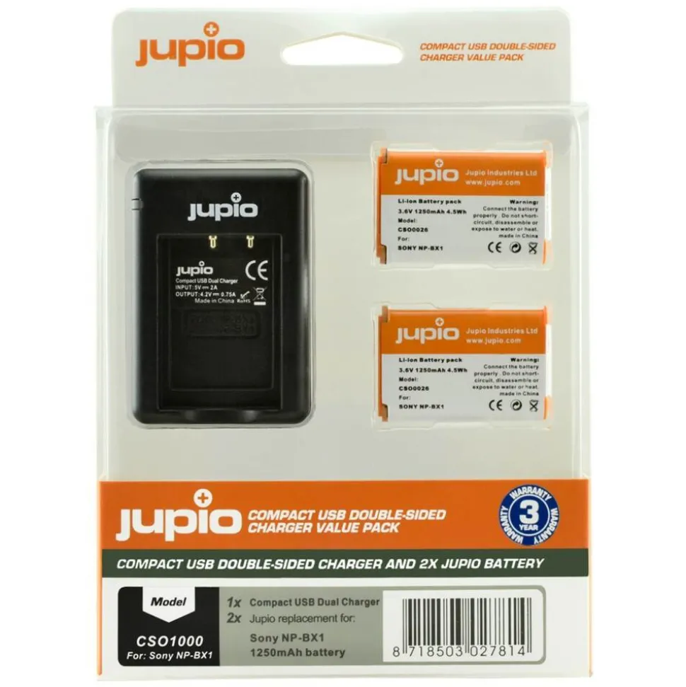 Jupio Value Pack 2x Battery NP-BX1 + Compact USB Double-Sided Charger