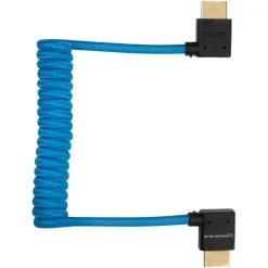 Kondor Blue Right Angle Full HDMI to HDMI Braided Coiled Cable Blue