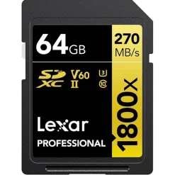 Lexar 64GB Professional 1800x 270MB/s UHS-II V60 SDXC Card Gold