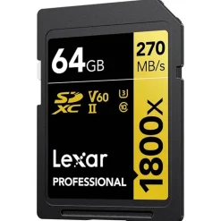 Lexar 64GB Professional 1800x 270MB/s UHS-II V60 SDXC Card Gold