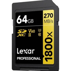 Lexar 64GB Professional 1800x 270MB/s UHS-II V60 SDXC Card Gold Open Box